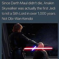 Since Darth Maul didn't die, Anakin Skywalker was actually the first Jedi to kill a Sith Lord in over 1,000 years. Not Obi-Wan Kenobi
