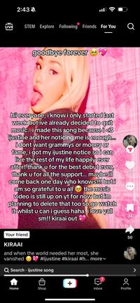 A deleted KIRAAI video. The video claims she's quitting music.