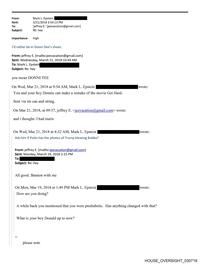 Scan of an email released by the House Oversight Committee that shows Mark Epstein suggested his brother Jeffrey Epstein ask if Russian President Vladimir Putin had compromising pictures of Trump and Clinton together." Fact-checking site Snopes[3] confirmed the veracity of the email in a November 14th article titled, "Epstein's brother sent email about Trump 'blowing' someone named 'Bubba'." 
