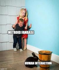 A "kids scared of rabbit":https://knowyourmeme.com/memes/kids-scared-of-rabbit meme. The meme is about the backlash to NPC helpers, including Myles MacKenzie, in Metroid Prime 4.
