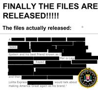 FINALLY THE FILES ARE RELEASED!!!!! The files actually released: A r----. Epstein and his best friend known as D R---- Mar-a-Lago and then L----- Express would talk about making America Great again as his brand. 1 TMEN DEPARTM FEDERAL BUREA OF JUSTICE INVESTIGATION