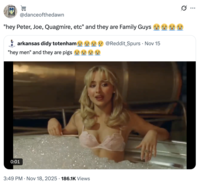 A "quote-tweet":https://knowyourmeme.com/memes/quote-retweets-qrts of the a "Hey Men" and They Are Pigs "tweet":https://knowyourmeme.com/memes/sites/twitter-x about a clip from the "Sabrina Carpenter":https://knowyourmeme.com/memes/people/sabrina-carpenter music video for her song "Manchild."