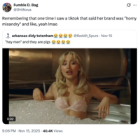 A "quote-tweet":https://knowyourmeme.com/memes/quote-retweets-qrts of a "Hey Men" and They Are Pigs "tweet":https://knowyourmeme.com/memes/sites/twitter-x about a clip from the "Sabrina Carpenter":https://knowyourmeme.com/memes/people/sabrina-carpenter music video for her song "Manchild."