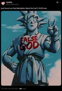 Cynthia @CynthiaBusterz just found out that Markiplier faked his fnaf 2 10/20 win FALSE GOD 11:37 PM - Nov 18, 2025 - 3M Views 10