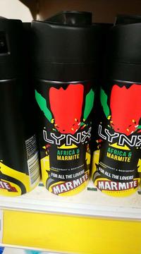 TE bu FOR DIRECTION CAUTION: in sho directed away from onl ING Couman LYNX AFRICA & MARMITE DEODORANT & BODYSPRAY FOR ALL THE LOVERS MARMITE YEAST EXTRAE LYN AFRICA & MARMITE DEODORANT & BODYSPRAY FOR ALL THE LOVERS MARMITE YEAST EXTRACT