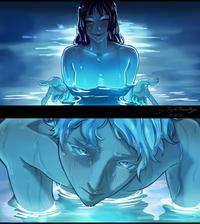 A redraw of the Chainsaw Man Reze Arc pool scene. The scene replaces the characters with GojoHime.