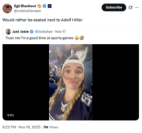 A "quote-tweet":https://knowyourmeme.com/memes/quote-retweets-qrts making fun of the Just Josie Twitter video of her dancing at a Dallas Cowboys game in November 2025.
