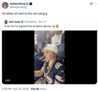 A "quote-tweet":https://knowyourmeme.com/memes/quote-retweets-qrts making fun of the Just Josie Twitter video of her dancing at a Dallas Cowboys game in November 2025.