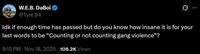 A tweet by Tyre_94. It reads, "Idk if enough time has passed but do you know how insane it is for your last words to be “Counting or not counting gang violence”?"