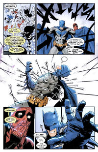 ...YOU KNOW BATMAN? I KNOW THIS MUCH... BATMAN HAS SOMETHING STRONGER THAN ADAMANTIUM, MORE POWERFUL THAN A LOCOMOTIVE. BATMAN HAS PLOT ARMOR, BUDDY! SO MAYBE IT'S TIME TO PUT THAT THEORY OF MINE TO THE TEST. HERE! SHOW ME WHAT YOU GOT! ...OUHHH! THAT DID NOT WORK OUT! ...NOT...REAL... DEADPOOL... INSIDE... A MIND... THE WHITE OWL HAS US.