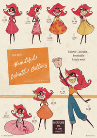 A $2.98 Dress B $2.98 Brunch Coat C $1.98 Cotton Jersey Sweater E $4.98 Cardigan D $3.98 Full Circle Skirt F $5.98 Dress OUR MOST Beautiful Wrath Cottons Sourced directly from the Wrath Ring Colorful..durable.. breathable Easy to wash DESCRIBED ON FOLLOWING PAGE G $1.69 Sleeveless Blouse 4.. Rosie's Emporium H $5.98 Felt Skirt $5.98 Dress J $1.94 Sweater MEASURE AND BE SURE see page 115 K $2.49 Jeans @artistmarchalius