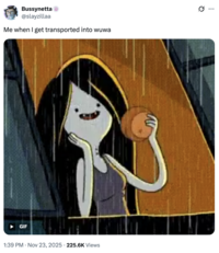 A "tweet":https://knowyourmeme.com/memes/sites/twitter-x using the Marceline Breast Enlargement GIF, showing the "_Adventure Time_":https://knowyourmeme.com/memes/subcultures/adventure-time character Marceline the Vampire Queen.