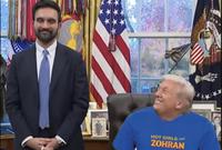 X user @clintoris posted a tweet showing Trump smiling at Zohran with his shirt altered to read, "Hot Girls for Zohran." The post gathered over 8,000 likes in four days.