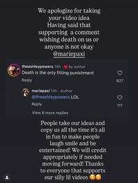 A response by the Da Vinki twins. They apologize for stealing a content idea from Marie Pax and scold her for supporting a comment making an alleged death threat against them.