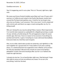 Part 1 of the suicide letter Emma Mae Onstott shared via Google Docs the day of her supposed suicide. 