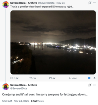 On November 24th, Emma Onstott AKA @SeveredData posted an image of the view from the St. Johns Bridge in Portland, Oregon, that was notably posted earlier in 2025 by suicide victim Charlotte Fosgate with the caption, "It's a pretty view."