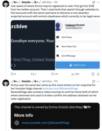 X user @hrtfox posted a thread supposedly proving Emma Onstott's death hoax by using posts from her YouTube channel to locate her hometown.
