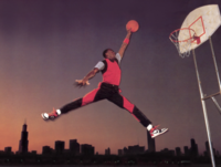 Michael Jordan, the source of the Nike logo, 1985