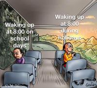 Waking up at 8:00 on school days Waking up at 8:00 during Cholidays ed& made with mematic GENILDO