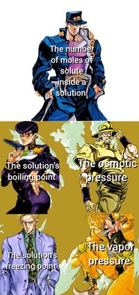 The number of moles of solute inside a solution The solution's boiling point The osmotic pressure The solution's freezing point The vapor pressure