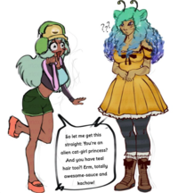 mox ??? mox So let me get this straight: You're an alien cat-girl princess? And you have teal hair too?! Erm, totally awesome-sauce and kachow!