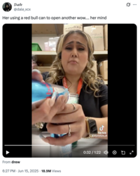 A "tweet":https://knowyourmeme.com/memes/sites/twitter-x that "reposted":https://knowyourmeme.com/memes/repost the Crystalynn_8 Making a Red Bull Drink "viral video":https://knowyourmeme.com/memes/viral-videos from "TikTok":https://knowyourmeme.com/memes/sites/tiktok.