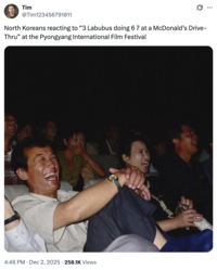 A "meme":https://knowyourmeme.com/memes/memes about the _The Tonight Show Starring_ "_Jimmy Fallon_":https://knowyourmeme.com/memes/people/jimmy-fallon segment with actress "Sydney Sweeney":https://knowyourmeme.com/memes/people/sydney-sweeney in which she had to guess that three "Labubu":https://knowyourmeme.com/memes/subcultures/labubu-toys toys doing the "67 Meme":https://knowyourmeme.com/memes/67-meme hand gesture at a "McDonald's":https://knowyourmeme.com/memes/subcultures/mcdonalds drive-thru were behind her.