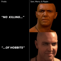 Frodo: Sam, Merry, & Pippin "NO KILLING..." "...OF HOBBITS"