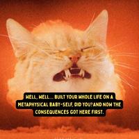 WELL, WELL... BUILT YOUR WHOLE LIFE ON A METAPHYSICAL BABY-SELF, DID YOU? AND NOW THE CONSEQUENCES GOT HERE FIRST.