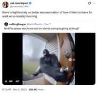 A "tweet":https://knowyourmeme.com/memes/sites/twitter-x using the "GIF":https://knowyourmeme.com/memes/cultures/gif of a "monkey":https://knowyourmeme.com/memes/monkeys-apes or gorilla flying into a tornado, which was generated using "Sora AI":https://knowyourmeme.com/memes/sites/sora-openai.