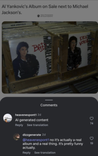 Al Yankovic's Album on Sale next to Michael Jackson's. NEW ARRIVALS spread love g History Photographed @historyphotographed NEW ARRI BAT MICHAEL JACKS Comments heavenespont1 2d Al generated content Reply See translation dizzgenerate 2d NEW ARRIVA EVEN WORSE "WEIRD AL" YANKU @heavenespont1 no it's actually a real album and a real thing. It's pretty funny actually. Reply See translation 74 19