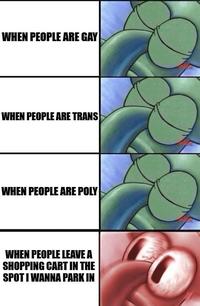 WHEN PEOPLE ARE GAY WHEN PEOPLE ARE TRANS WHEN PEOPLE ARE POLY WHEN PEOPLE LEAVE A SHOPPING CART IN THE SPOT I WANNA PARK IN