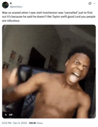 A "tweet":https://knowyourmeme.com/memes/sites/twitter-x about the Josh Hutcherson Taylor Swift Comments Backlash.