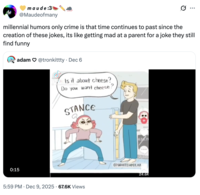 A "tweet":https://knowyourmeme.com/memes/sites/twitter-x about the animated I Have a Question / Is It About Cheese? "webcomic":https://knowyourmeme.com/memes/cultures/webcomics.