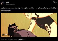 leo⭑ @vampnoctis well done for maintaining babygirlism while being injured and carried by another man II GIF . . 12:28 AM Dec 10, 2025 7,502 Views