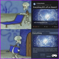 R r/steamdeals Posted by u/II_Valentino ⚫ Sh Everything 80% off on Steam!! EVERYTHING store.steampowered.com +214-> 55 Share All Games Simulation Games Everything Everything Community Hub EVERYTHING Be the Universe in this epic, award-winning reality simulation game-featuring thousands of playable characters, endless exploration, an extraordinary soundtrack and narration from Alan Watts. RECENT REVIEWS ALL REVIEWS RELEASE DATE Very Positive Very Positive 21 Apr, 2017 Popular user-defined tags for this pro Simulation