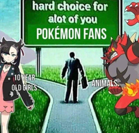 A version of the hard choice meme. The meme is about pokemon fans, animals and children.