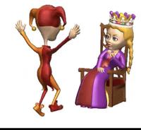 An image of a GIF of a jester dancing for a queen.