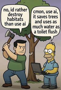 no, id rather destroy habitats than use ai cmon, use ai, it saves trees and uses as much water as a toilet flush