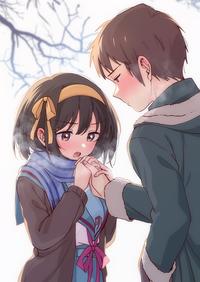 Haruhi and Kyon during a cold winter by タイキ