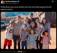 A Twitter post. It reads, "Phillip Rivers has more children than the entire Minneapolis Somali daycare system."