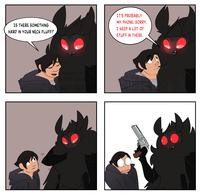 IS THERE SOMETHING HARD IN YOUR NECK FLUFF? IT'S PROBABLY MY PHONE, SORRY. I KEEP A LOT OF STUFF IN THERE. PROPERTY OF ASHTON D. SANCHE NOT REPOST