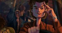 A closer cropped drawing of Steve Harrington driving the van by artist Ayisha Zeba. The art is based on Stranger Things season 5.
