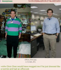 Anonymous 12/29/25(Mon)09:35:27 No.83516591 office_chris.jpg 2.72 MB JPG >mfw Chris Chan would have mogged me if he just dressed like a normie and had an office job
