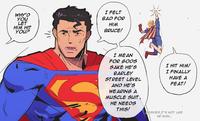 WHY'D YOU LET HIM HIT YOU? "/"" I FELT BAD FOR HIM BRUCE! I MEAN FOR GODS SAKE HE'S BARLEY STREET LEVEL AND HE'S WEARING A MUSCLE SUIT, HE NEEDS THIS! I HIT HIM! I FINALLY HAVE A FEAT! BESIDES IT'S NOT LIKE HE WON...