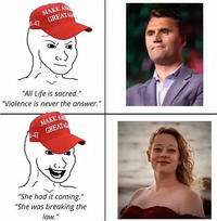 6-47 MAKE A GREAT AC "All Life is sacred." "Violence is never the answer." 6-47 MAKE A GREAT AG "She had it coming." "She was breaking the law."