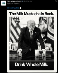USDA Dept. of Agriculture @USDA.2d Drink up, America. #Drink Whole Milk The Milk Mustache Is Back. Drink Whole Milk. X