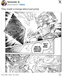 Yammander @GaoFightGo Follow They made a manga about parryslop X REPEL COUNTER! 6:55 PM Nov 10, 2025 MUST BE MEANT FOR PRACTICING COUNTERS. CHING PRETTY BASIC MOVES...