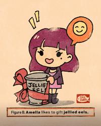 пи JELLIE EEL HIRO TONFA Figure B. Amelia likes to gift jellied eels.