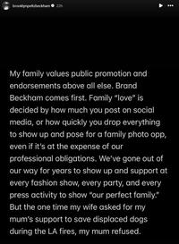 Part five of Brooklyn Beckham's Instagram Stories posts from mid-January 2026 in which he criticized his mother and father over past controversies with his wife, Nicola Peltz, particularly his mother, Victoria Beckham, dancing at their wedding in 2022.